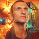 Christopher Eccleston as the Ninth Doctor is surrounded by explosions and his TARDIS console room in the cover for Big Finish's new audio drama series.